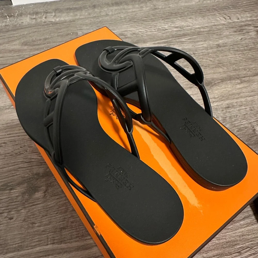 BNIB Authentic Hermes Egerie Black Sandals 36 - Picture 2 of 6